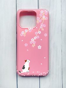 Матовий чохол на Xiaomi Redmi 12C Рожевий :: Котик і сакура (принт 283)