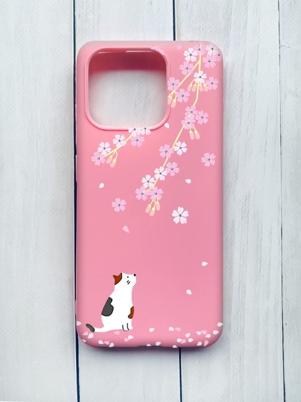 Матовий чохол на Xiaomi Redmi 12C Рожевий :: Котик і сакура (принт 283)
