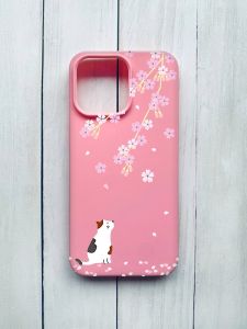 Матовий чохол на iPhone 15 Pro Max Рожевий :: Котик і сакура (принт 283)