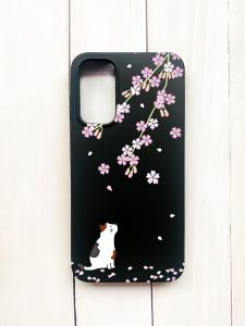 Матовий чохол на Samsung Galaxy A15 (A155) Чорний :: Котик і сакура (принт 283)