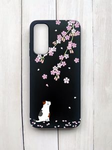 Матовий чохол на Samsung Galaxy A05s (A057) Чорний :: Котик і сакура (принт 283)