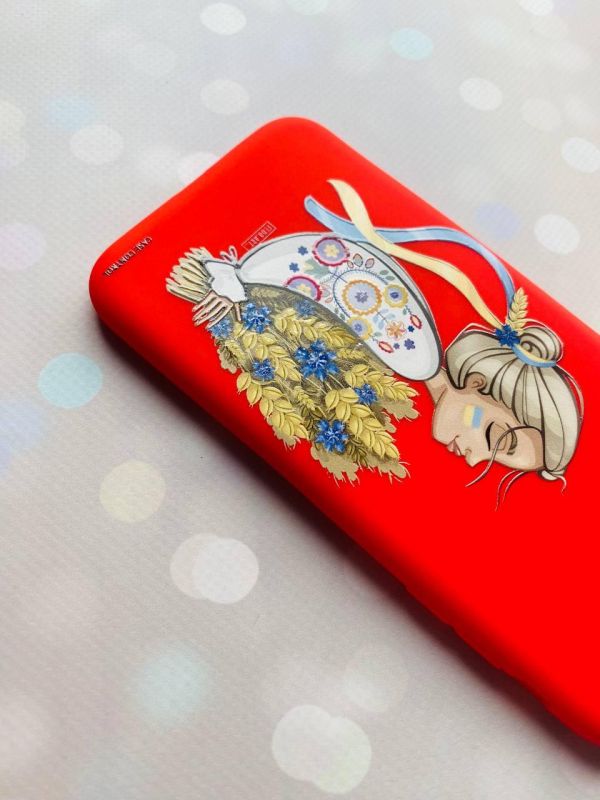 Матовий чохол на Xiaomi Redmi 9T Червоний :: Українка з колосками (принт 173)