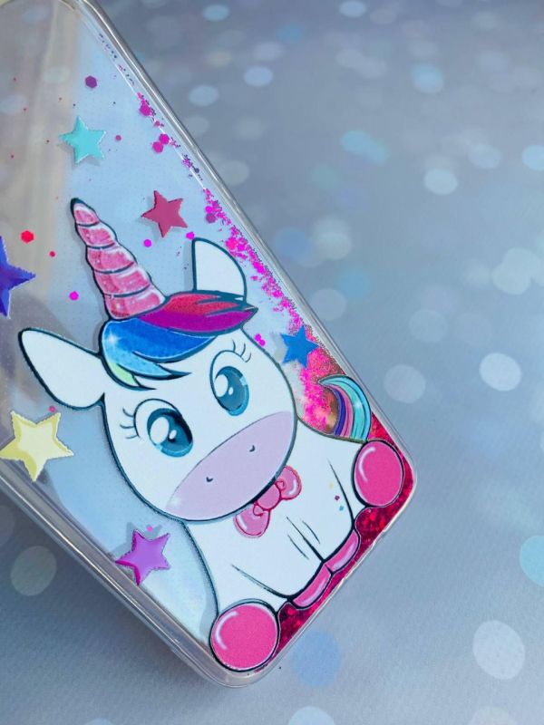 Чохол з плаваючими блискітками на Xiaomi Redmi 12C Рожевий :: Єдиноріг (принт 102)