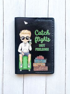 Шкіряна обкладинка на паспорт книжку :: Чорна (принт 002)