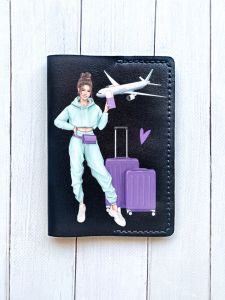 Шкіряна обкладинка на паспорт книжку :: Чорна (принт 005)