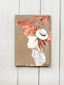 Шкіряна обкладинка на паспорт книжку :: Бежева (принт 001)