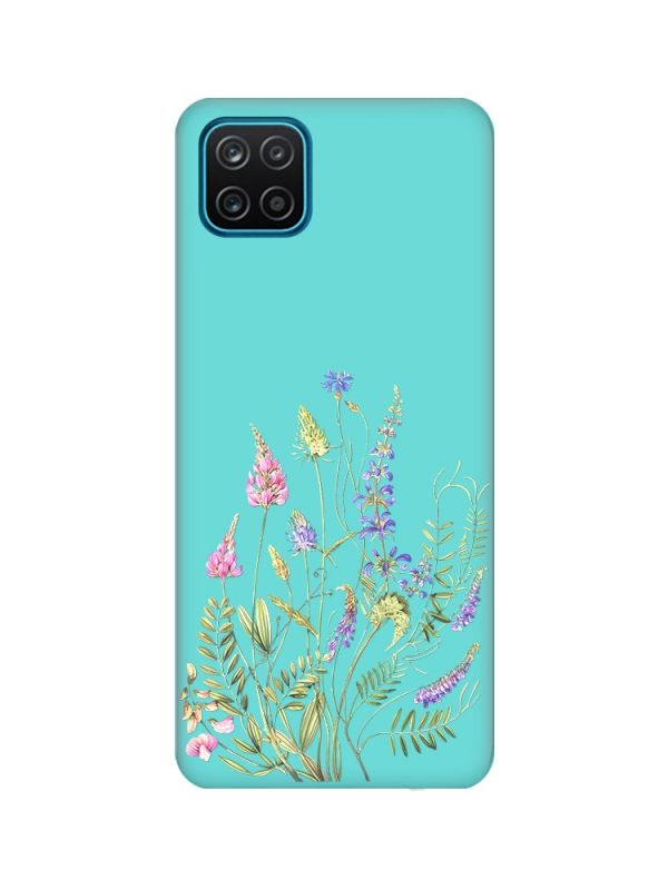 Матовий бірюзовий чохол на Samsung Galaxy A12 :: Квіткова ідилія (принт 382)