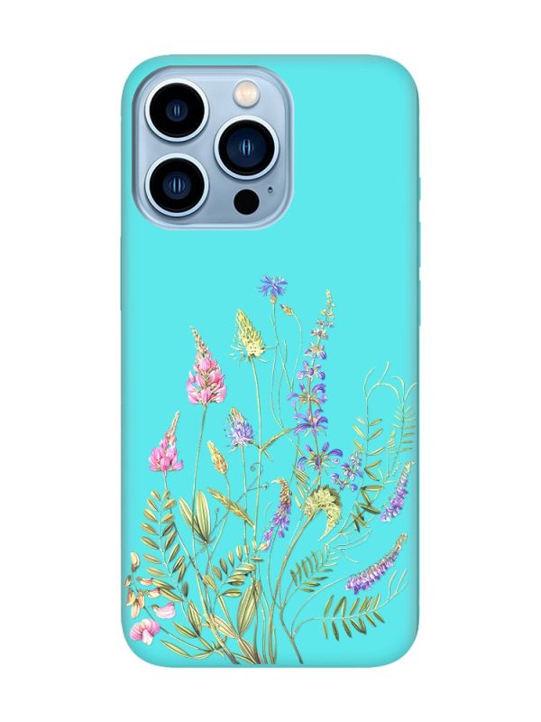 Матовий бірюзовий чохол на Apple iPhone 13 Pro Max :: Квіткова ідилія (принт 382)