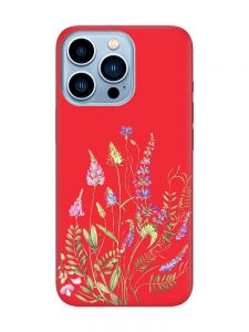 Матовий червоний чохол на Apple iPhone 13 Pro Max :: Квіткова ідилія (принт 382)