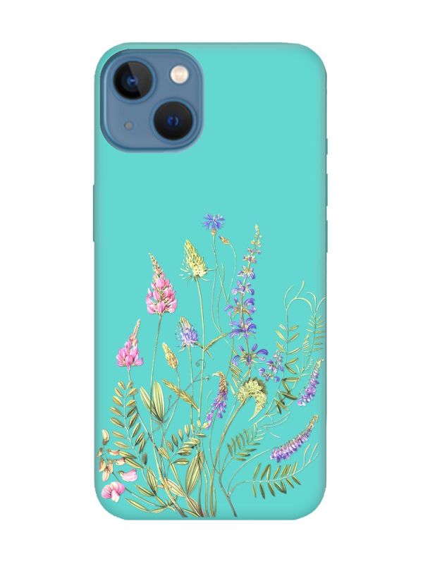 Матовий бірюзовий чохол на Apple iPhone 13 :: Квіткова ідилія (принт 382)