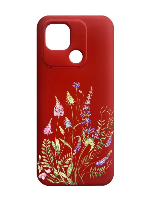 Матовий червоний чохол на Xiaomi Redmi 10C :: Квіткова ідилія (принт 382)