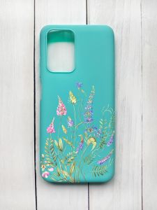 Матовий чохол на Xiaomi Redmi 10 Бірюзовий :: Квіткова ідилія (принт 382)