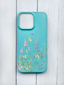 Матовий чохол на iPhone 15 Pro Max Бірюзовий :: Квіткова ідилія (принт 382)