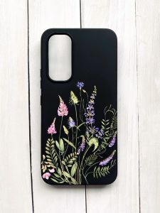 Матовий чохол на Samsung Galaxy A54 5G (A546) Чорний :: Квіткова ідилія (принт 382)