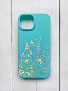 Матовий чохол на iPhone 15 Бірюзовий :: Квіткова ідилія (принт 382)