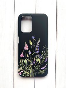 Матовий чохол на Xiaomi Redmi 10 Чорний :: Квіткова ідилія (принт 382)