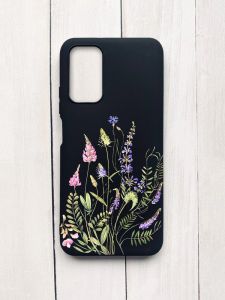 Матовий чохол на Xiaomi Redmi 9T Чорний :: Квіткова ідилія (принт 382)