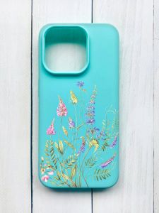 Матовий чохол на iPhone 15 Pro Бірюзовий :: Квіткова ідилія (принт 382)