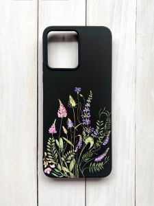 Матовий чохол на Xiaomi Redmi 12 Чорний :: Квіткова ідилія (принт 382)