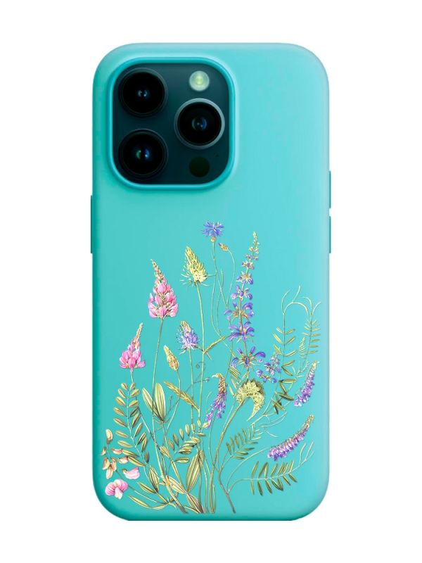 Матовий бірюзовий чохол на Apple iPhone 14 Pro :: Квіткова ідилія (принт 382)