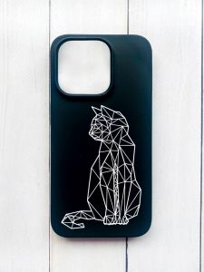 Матовий чохол на iPhone 15 Plus Чорний :: Котик (принт 125)