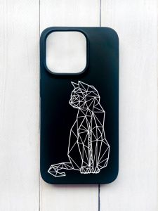 Матовий чохол на iPhone 15 Pro Чорний :: Котик (принт 125)