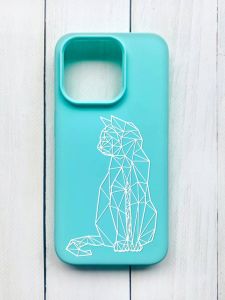 Матовий чохол на iPhone 15 Pro Бірюзовий :: Котик (принт 125)