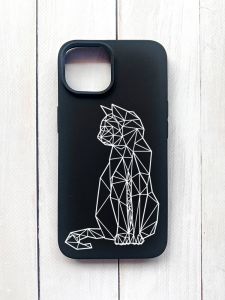 Матовий чохол на iPhone 15 Чорний :: Котик (принт 125)