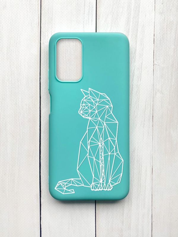 Матовий чохол на Xiaomi Redmi 9T Бірюзовий :: Котик (принт 125)