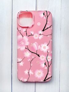 Матовий чохол на iPhone 15 Plus Рожевий :: Квітуча сакура (принт 282)