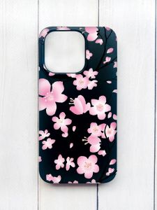 Матовий чохол на iPhone 15 Plus Чорний :: Квітуча сакура (принт 282)
