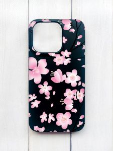 Матовий чохол на iPhone 15 Pro Чорний :: Квітуча сакура (принт 282)