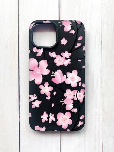 Матовий чохол на iPhone 15 Чорний :: Квітуча сакура (принт 282)