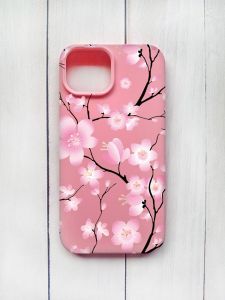 Матовий чохол на iPhone 15 Рожевий :: Квітуча сакура (принт 282)