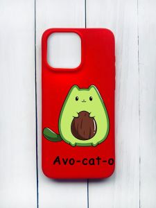 Матовий чохол на iPhone 15 Pro Max Червоний :: Котик Авокадо (принт 306)