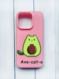 Матовий чохол на iPhone 15 Pro Рожевий :: Котик Авокадо (принт 306)