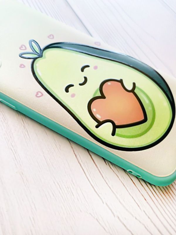 Матовий чохол з бірюзовими боками на Samsung A34 5G :: Кавай авокадо з сердечком (принт 310)