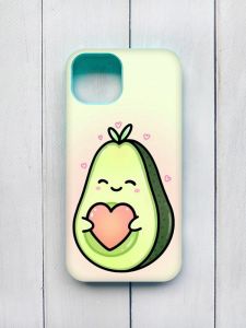Матовий чохол з бірюзовими боками на iPhone 15 :: Кавай авокадо з сердечком (принт 310)