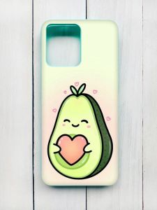 Матовий чохол з бірюзовими боками на Xiaomi Redmi 12 :: Кавай авокадо з сердечком (принт 310)