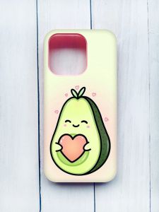 Матовий чохол з рожевими боками на iPhone 15 Pro :: Кавай авокадо з сердечком (принт 310)
