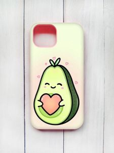 Матовий чохол з рожевими боками на iPhone 15 :: Кавай авокадо з сердечком (принт 310)