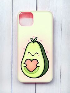 Матовий чохол з рожевими боками на iPhone 15 Plus :: Кавай авокадо з сердечком (принт 310)