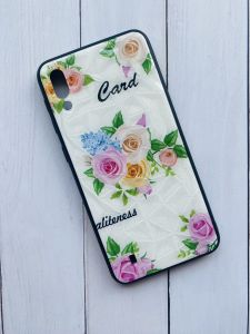 Силіконовий чохол Samsung Galaxy M10 Скляні ромби. Букети троянд на білому.