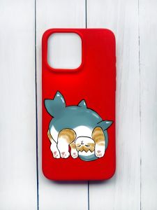 Матовий чохол на iPhone 15 Pro Max Червоний :: Котик акула (принт 378)