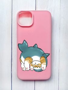 Матовий чохол на iPhone 15 Plus Рожевий :: Котик акула (принт 378)