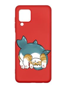 Матовий червоний чохол на Samsung Galaxy M32/A22/M22 4G :: Котик акула (принт 378)