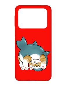 Матовий червоний чохол на Xiaomi Poco X4 Pro 5G :: Котик акула (принт 378)