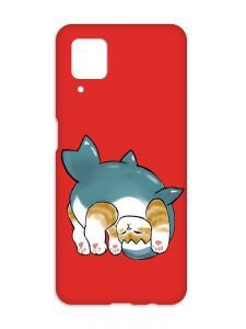 Матовий червоний чохол на Samsung Galaxy A12 :: Котик акула (принт 378)