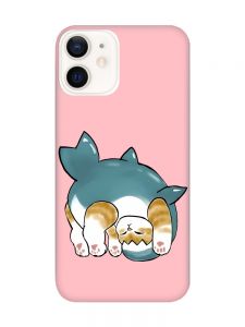 Матовий рожевий чохол на Apple iPhone 12 / 12 Pro (6.1) :: Котик акула (принт 378)