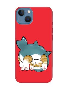 Матовий червоний чохол на Apple iPhone 13 :: Котик акула (принт 378)